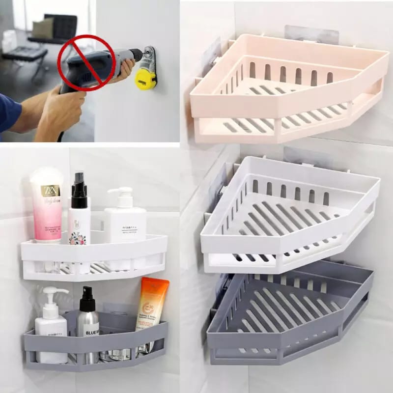Suction Wall Triangular Shower Caddy Shelf Bathroom Corner Bath Rack Storage Holder Organizer Shelves