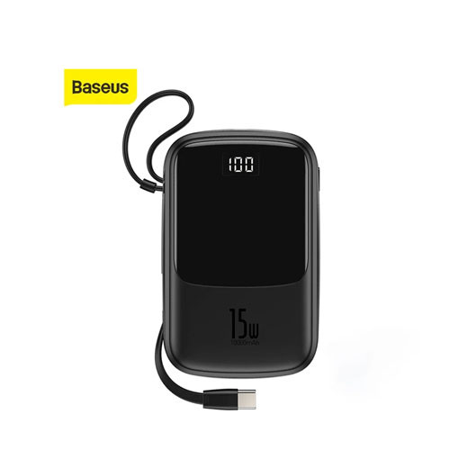 Baseus Q pow Digital Display 3A Power Bank 10000mAh With Type-C Cable -Black