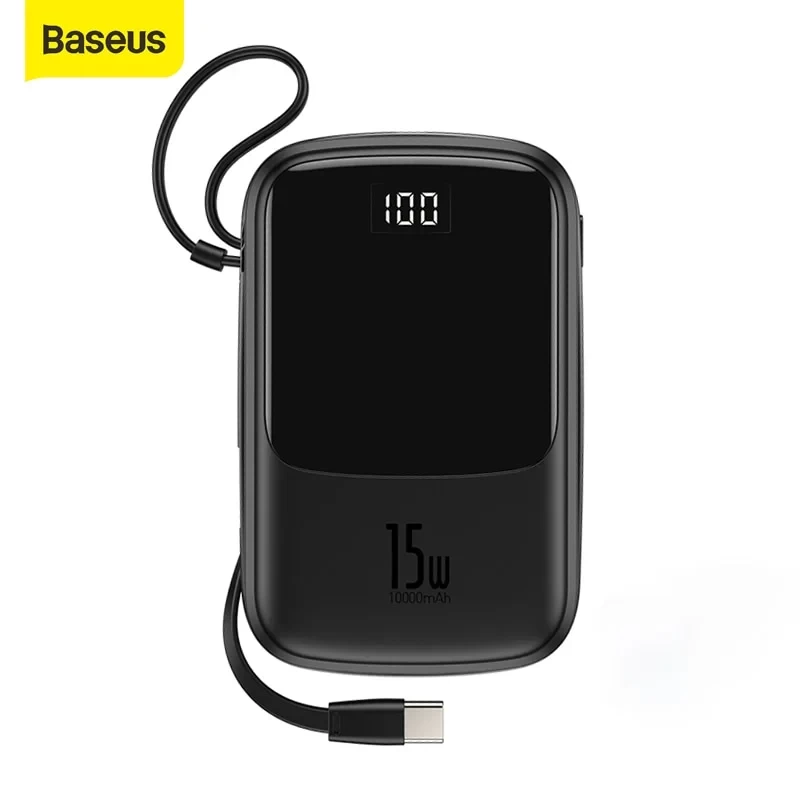 Baseus Q pow Digital Display 3A Power Bank 10000mAh With Type-C Cable -Black