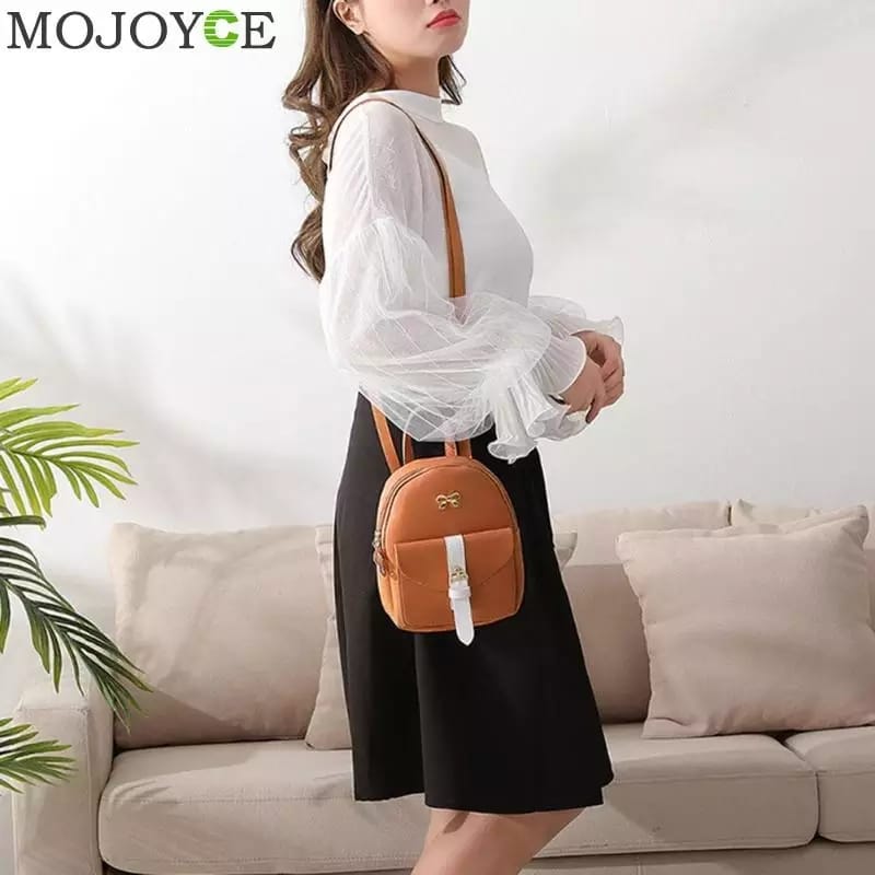 Women's Mini Backpack Luxury PU Leather Kawaii Backpack Cute Graceful Bagpack Small School Bags for Girls Bow-knot Leaf Hollow