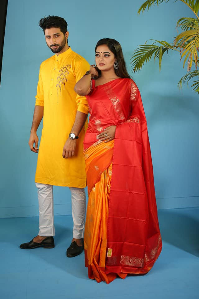 Half silk saree dupaiyan Panjabi couple Dress