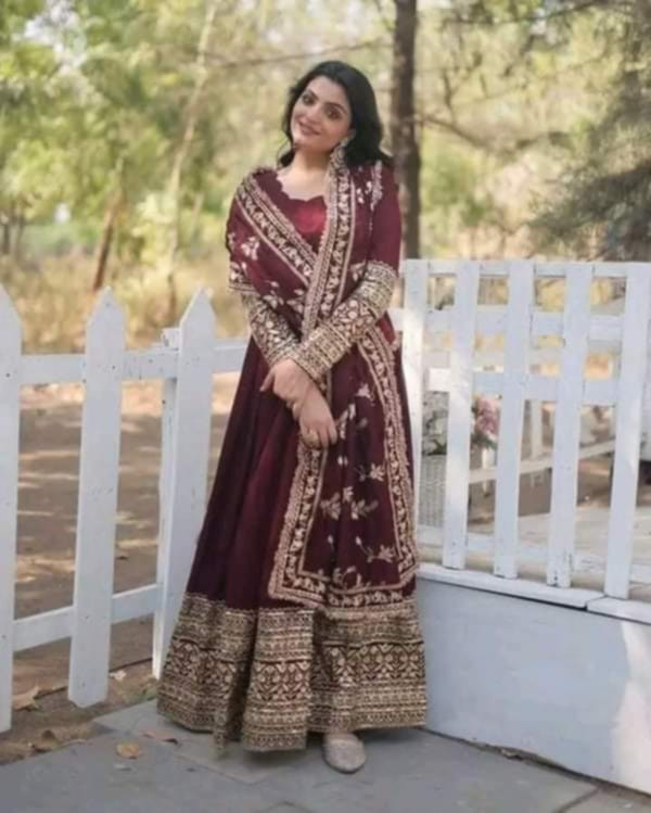 New Designer Party Wear Look Full Heavy Embroidery Sequence Work Gown With Fully Stitched and Dupatta